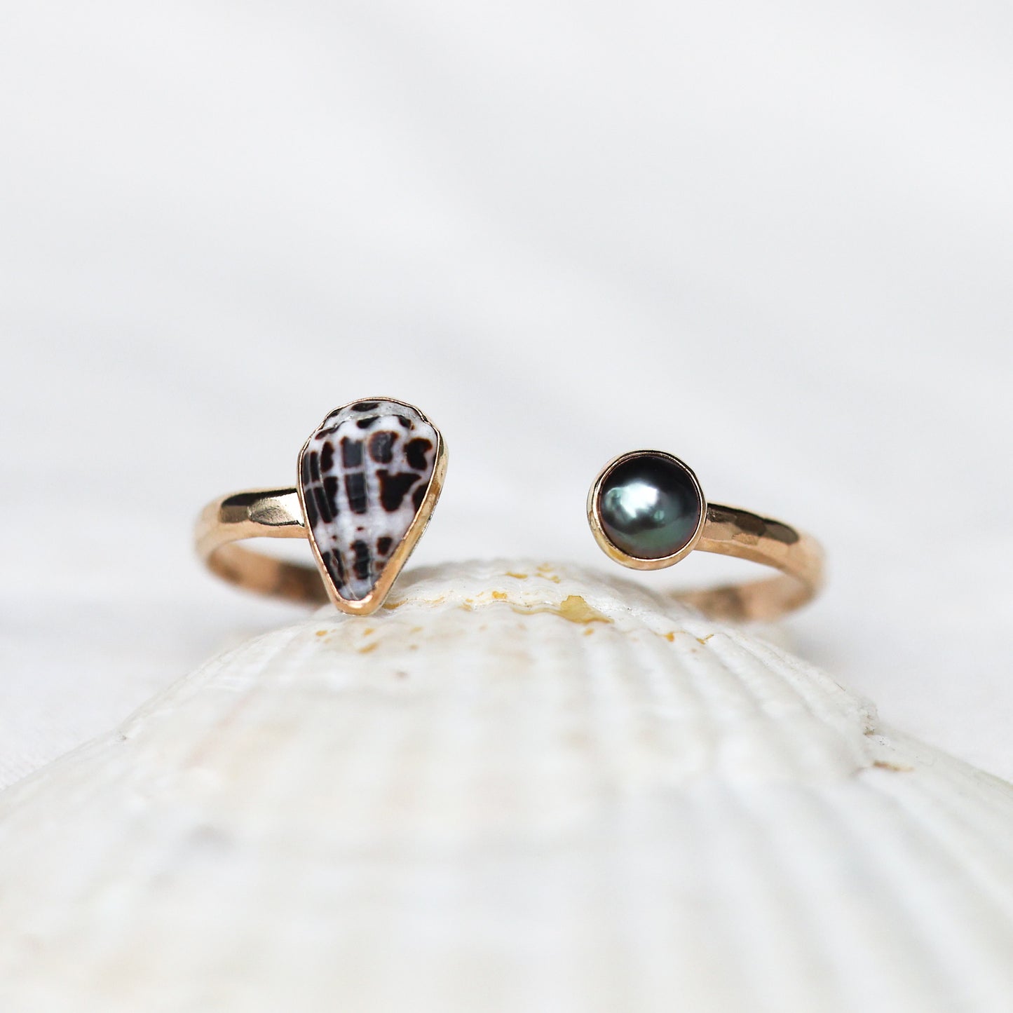 Gold Hebrew Shell and Tahitian Pearl Cuff