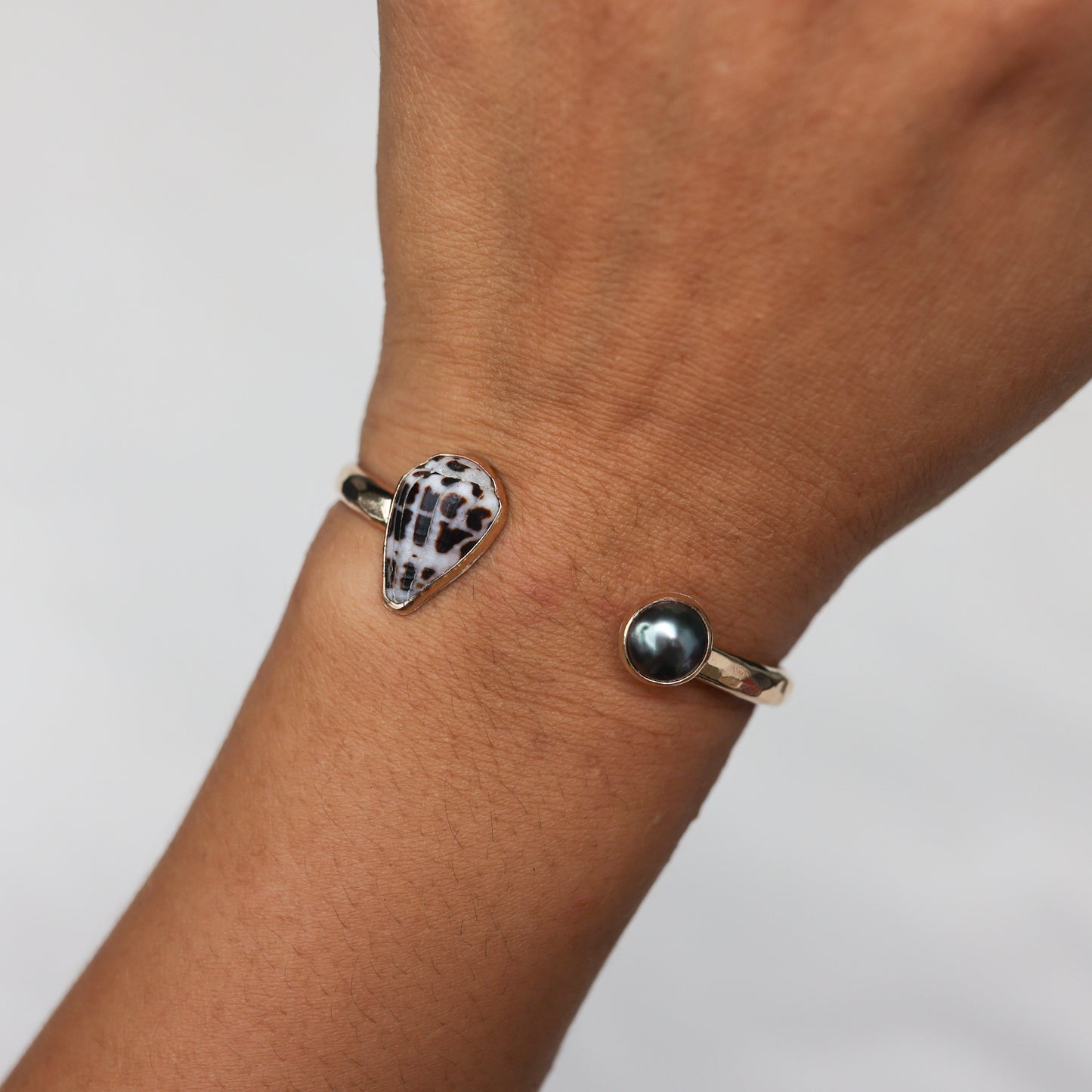 Gold Hebrew Shell and Tahitian Pearl Cuff