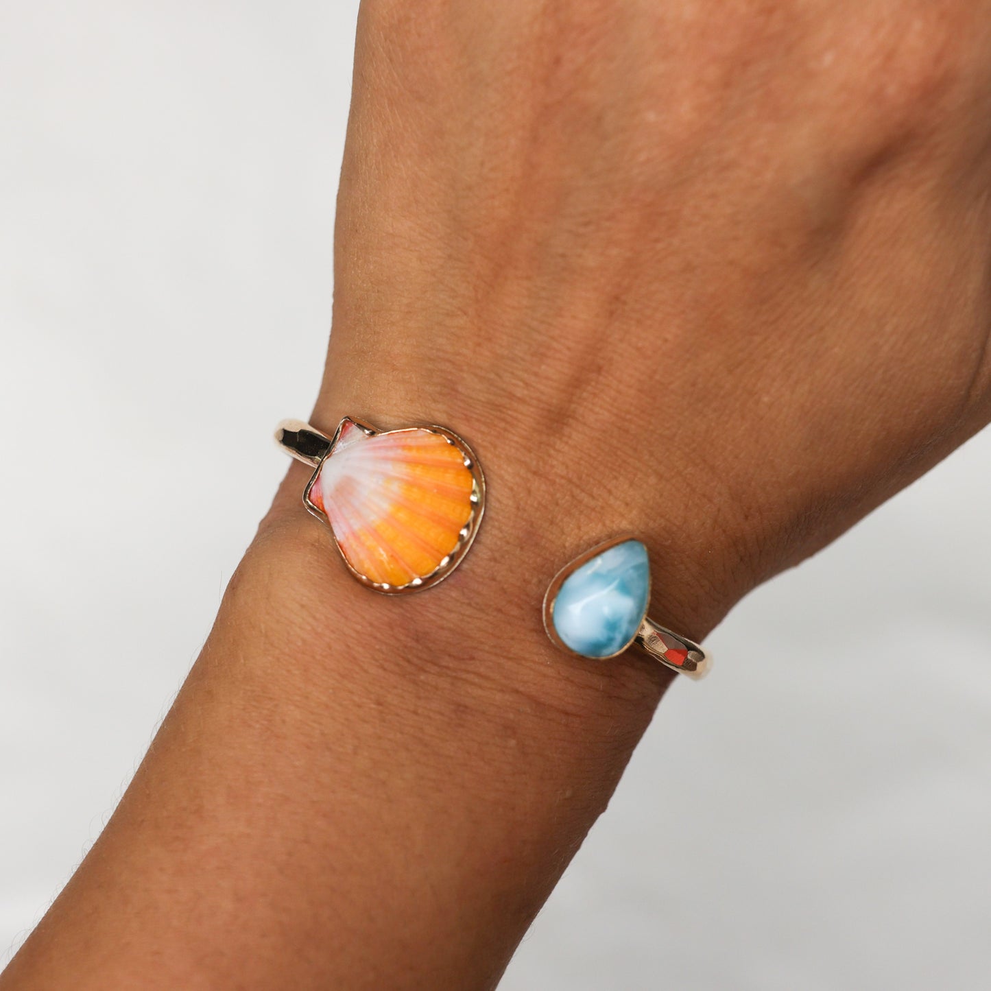 Gold Sunrise Shell And Larimar Cuff