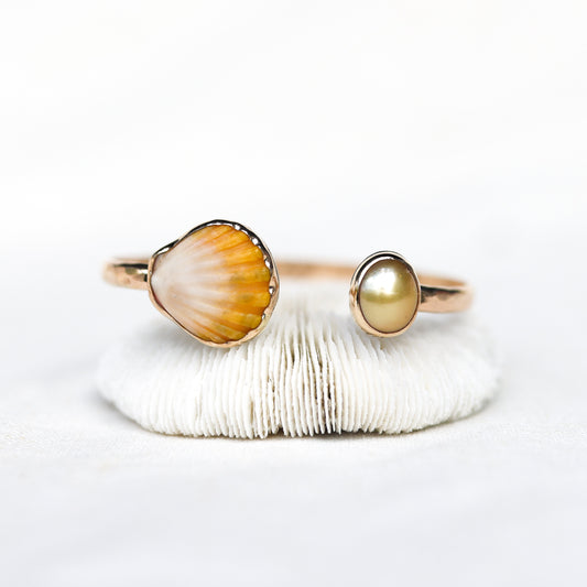 Gold Sunrise Shell and South Sea Pearl Cuff