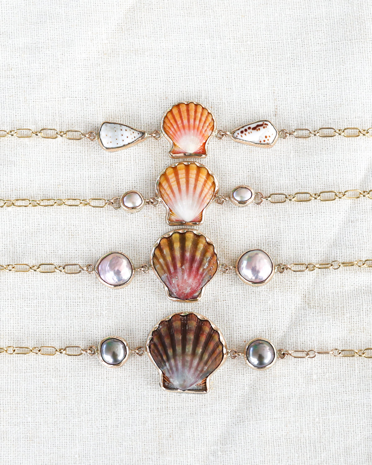 Gold Sunrise Shell Charm Chain Bracelets