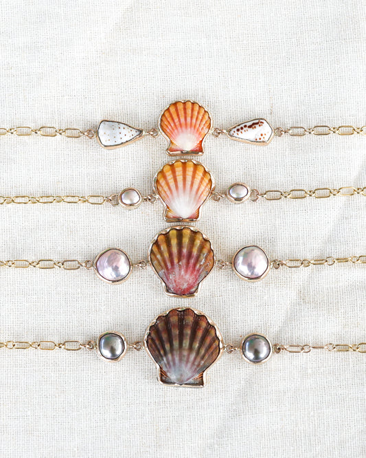Gold Sunrise Shell Charm Chain Bracelets