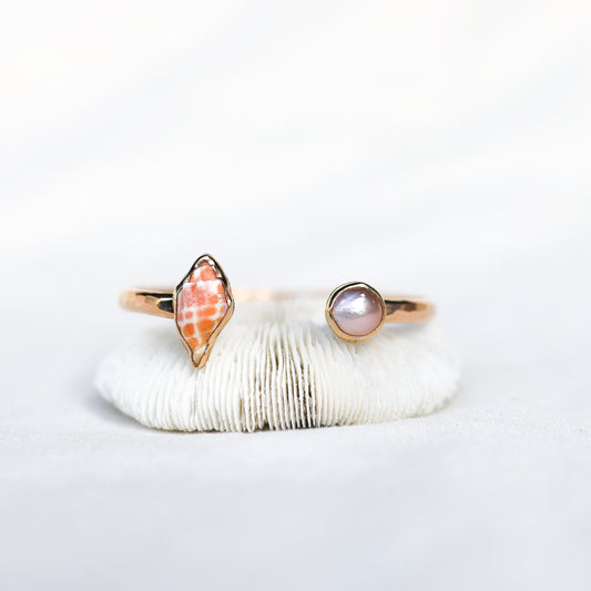 Gold Miter and Pink Edison Pearl Cuff