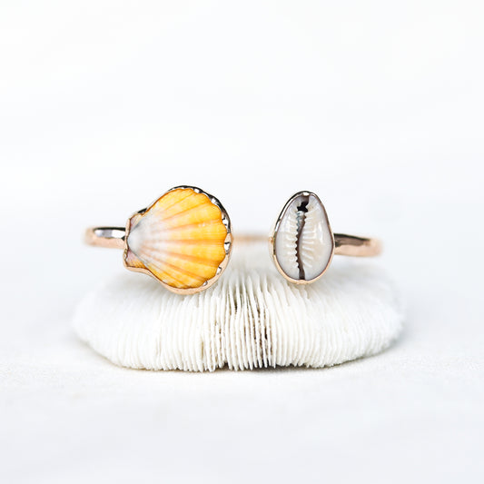 Gold Sunrise Shell and Cowrie Cuff