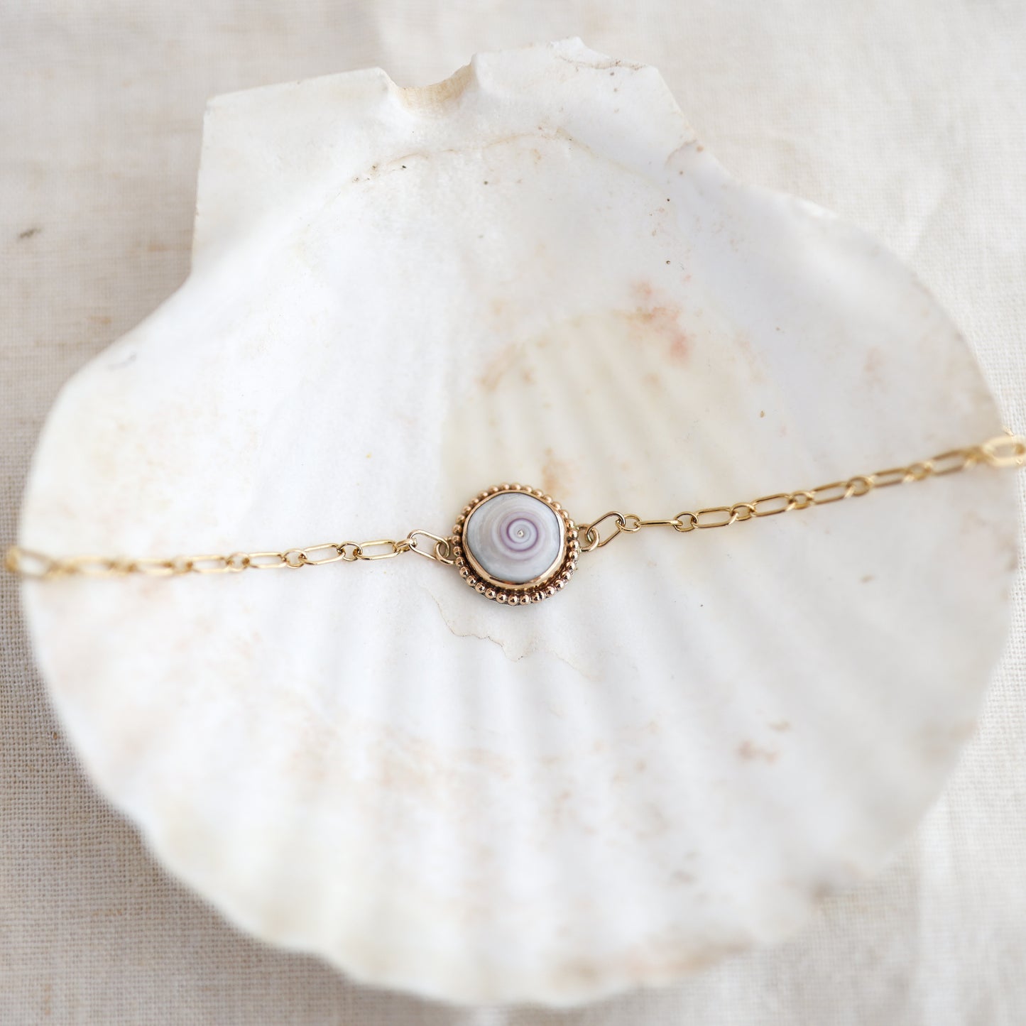 Gold Beaded Puka Shell Chain Bracelets