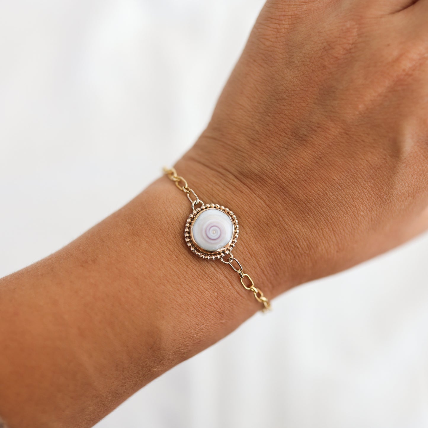 Gold Beaded Puka Shell Chain Bracelets