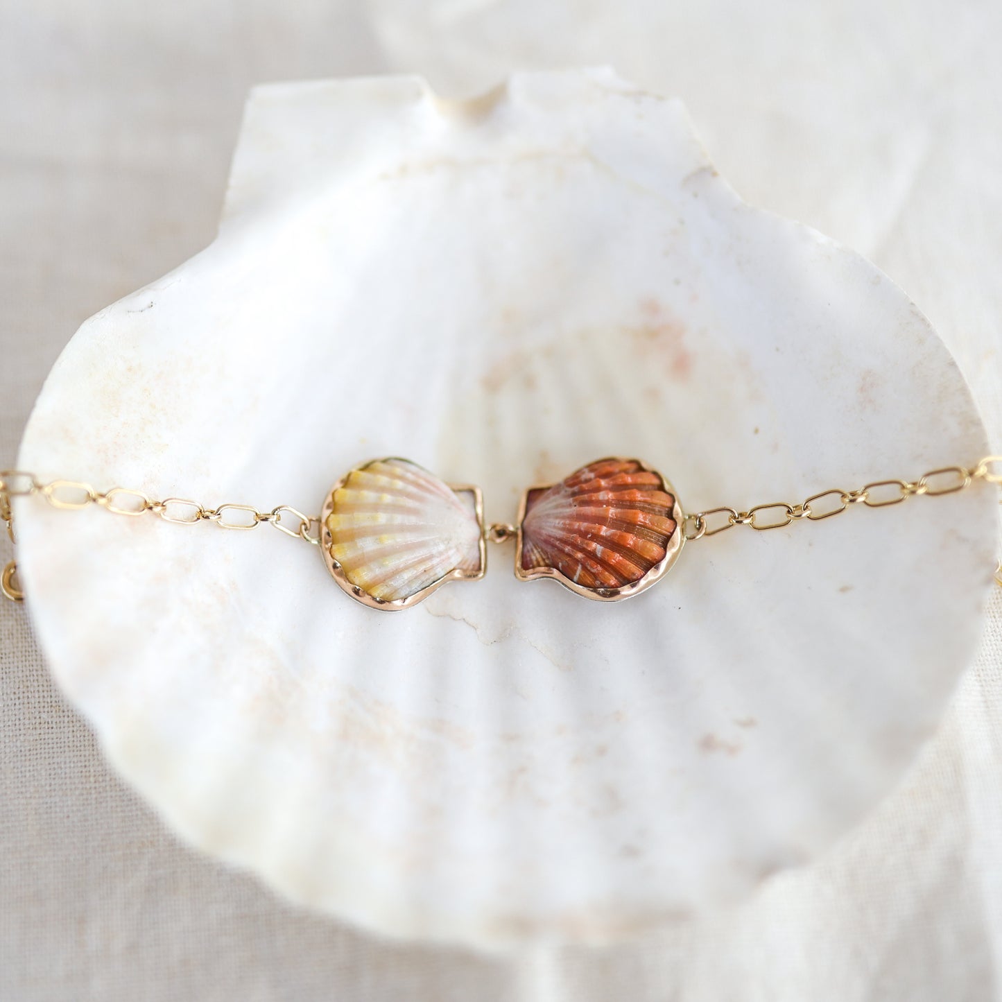 Gold Double Sunrise Shell Chain Cuff
