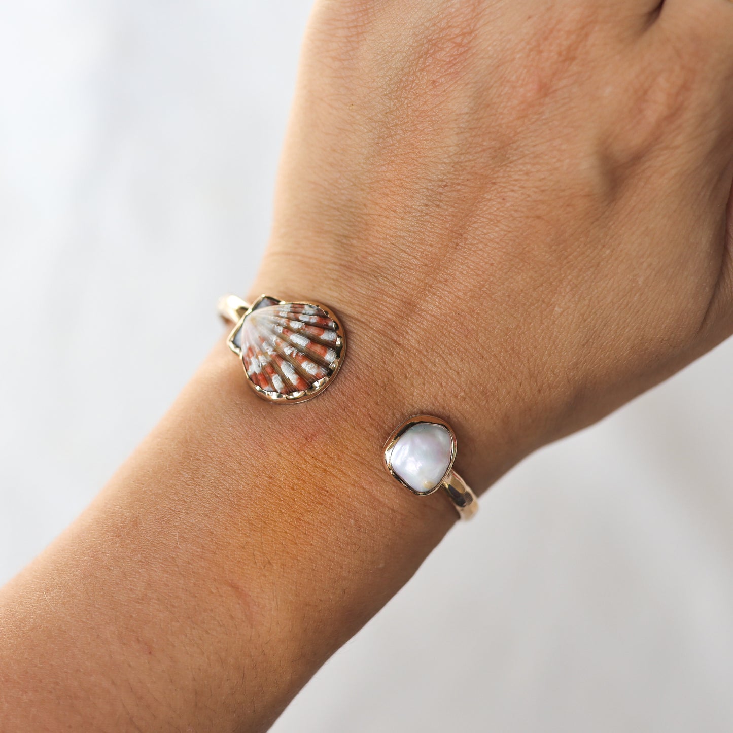 Gold Sunrise Shell and Edison Keshi Pearl Cuff