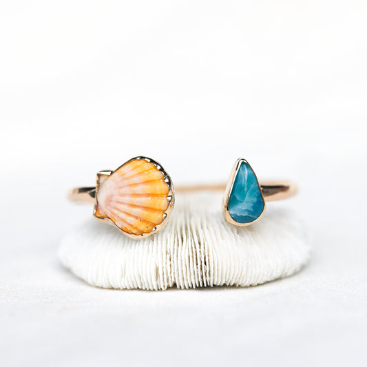 Gold Sunrise Shell and Larimar Cuff