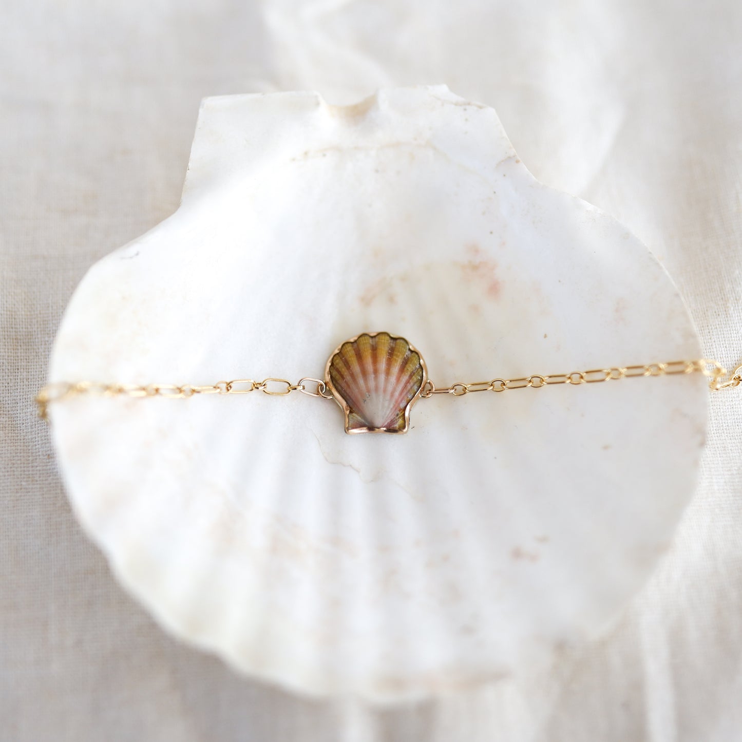Gold Sunrise Shell Chain Cuff