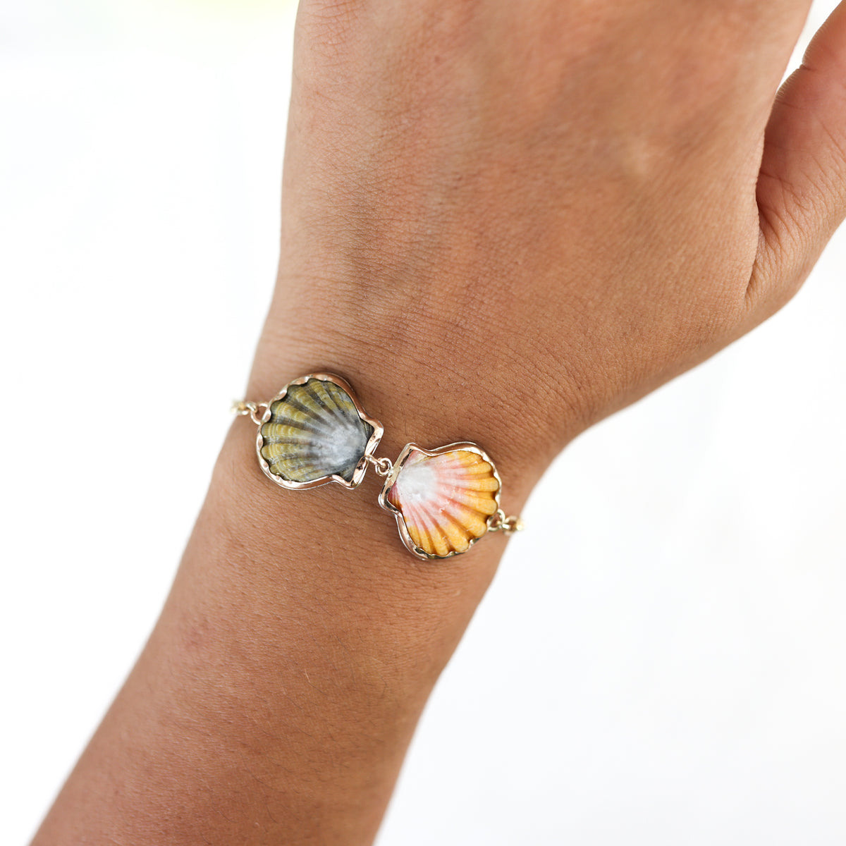 Gold Double Sunrise Shell Chain Cuff