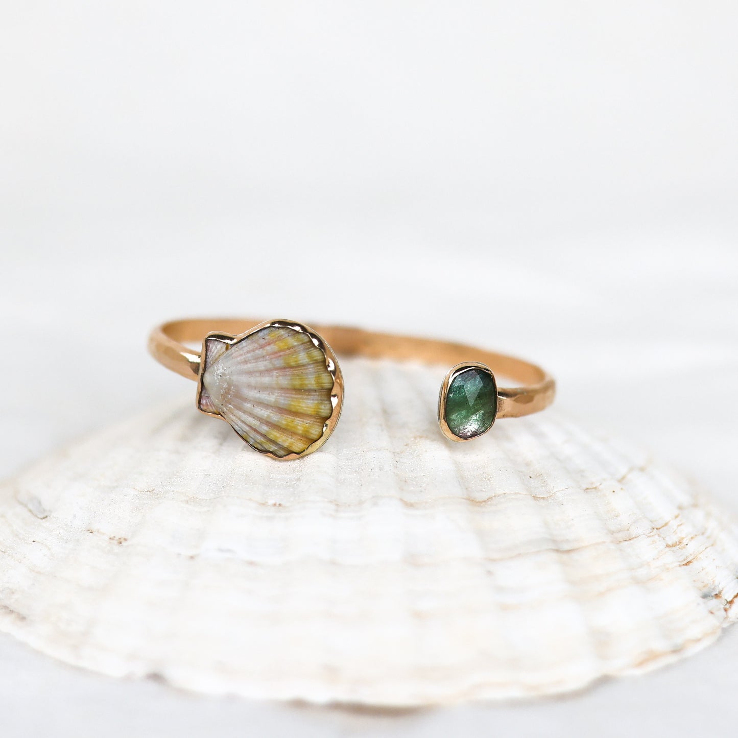 Gold Moonrise Shell and Tourmaline Cuff