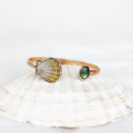 Gold Moonrise Shell and Tourmaline Cuff