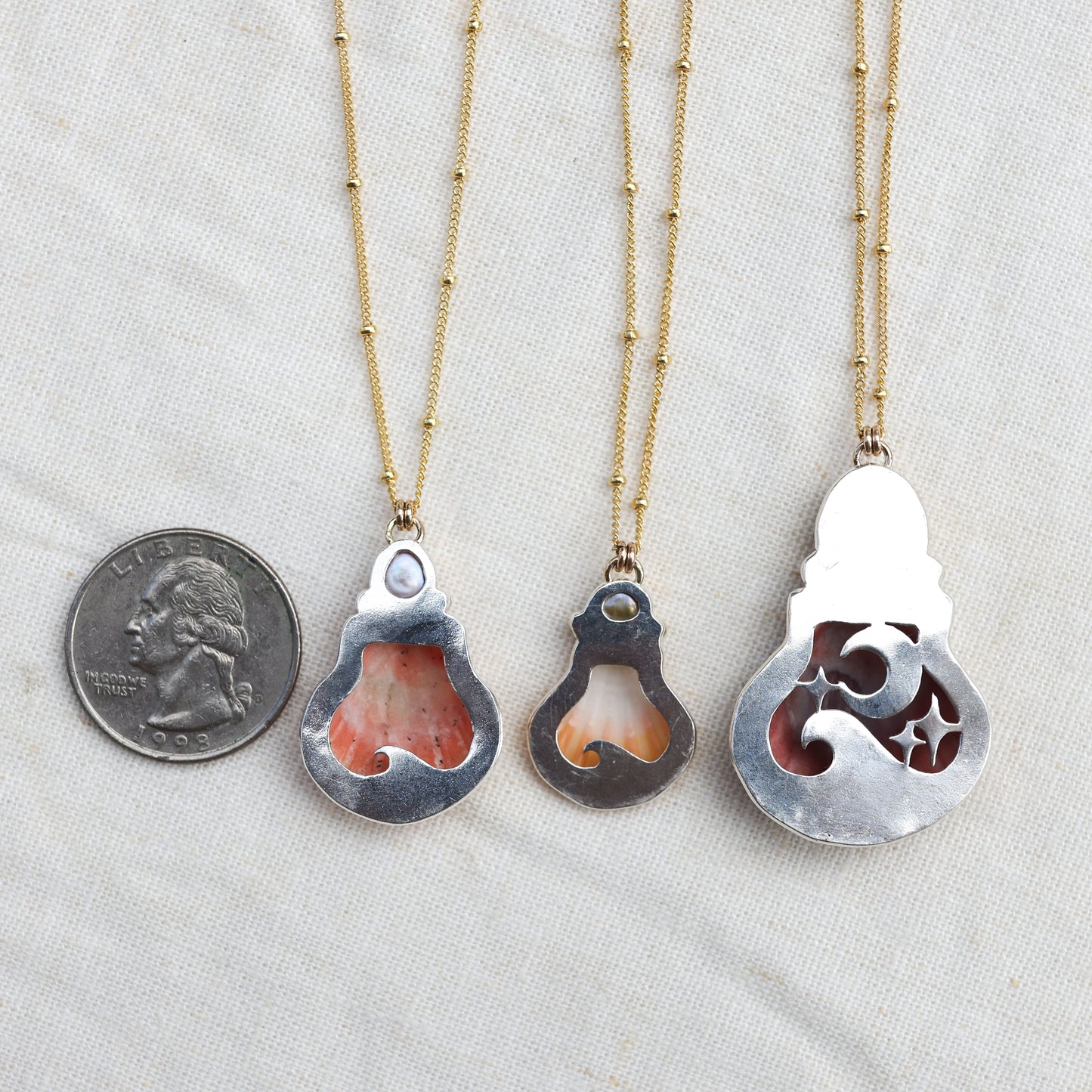 Gold Sunrise Shell and Pearl Necklaces