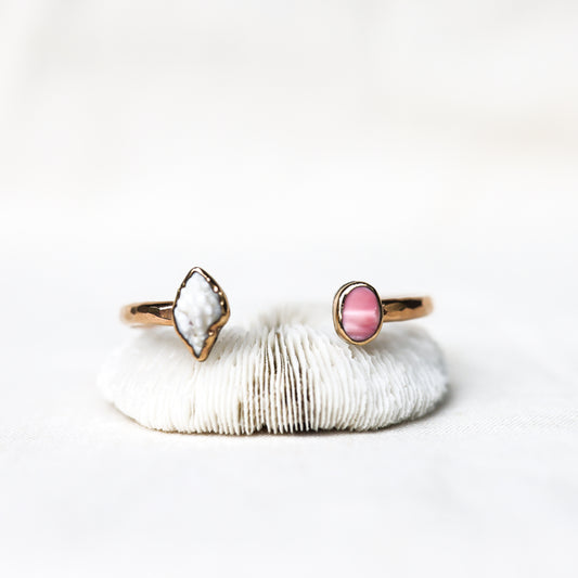 Gold Basket Shell and Pink Conch Cuff