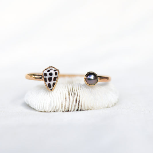 Gold Hebrew Cone and Tahitian Pearl Cuff