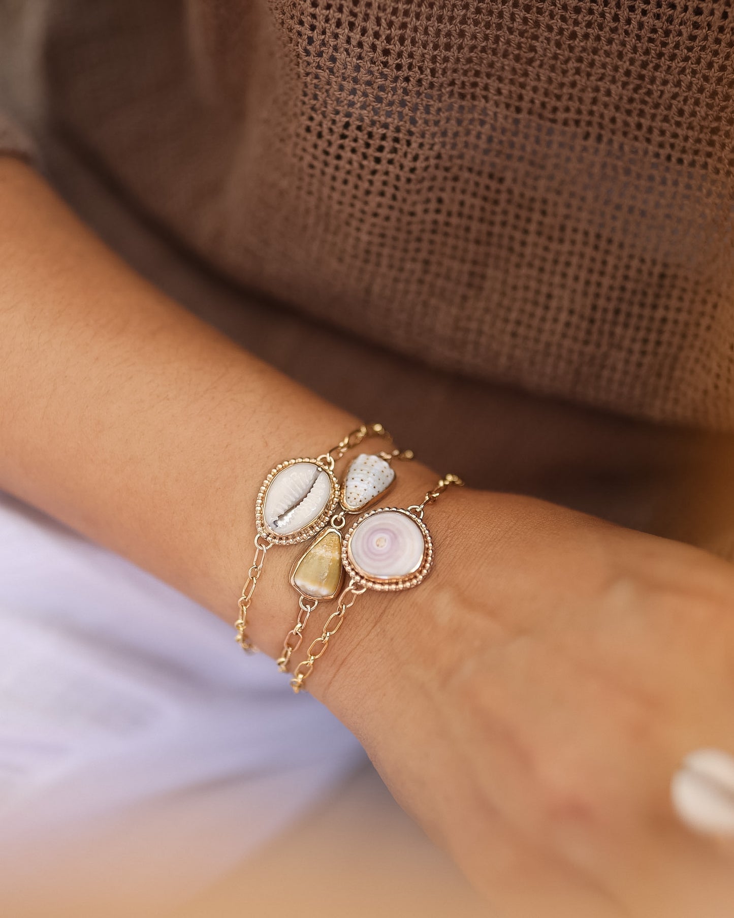 Gold Beaded Cowrie Chain Bracelet