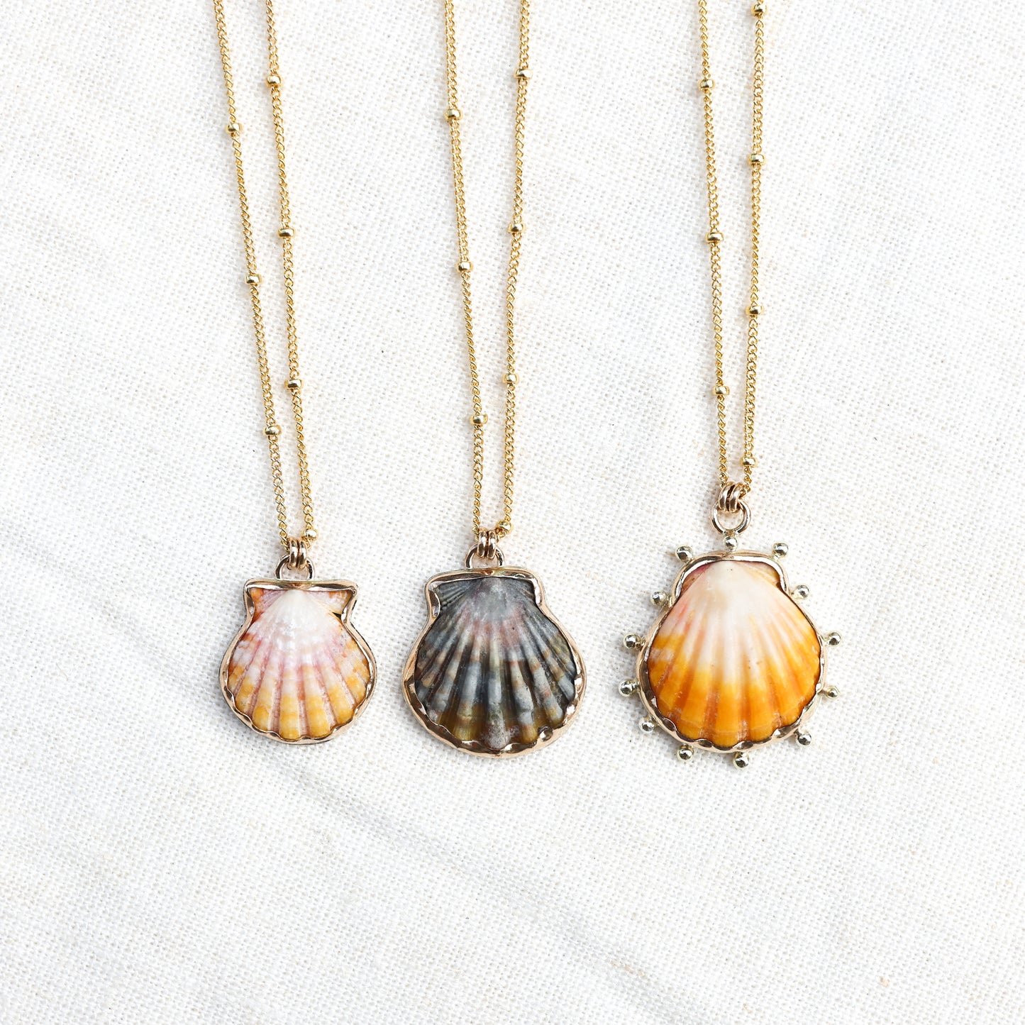 Small Gold Bezel Sunrise Shell Necklace