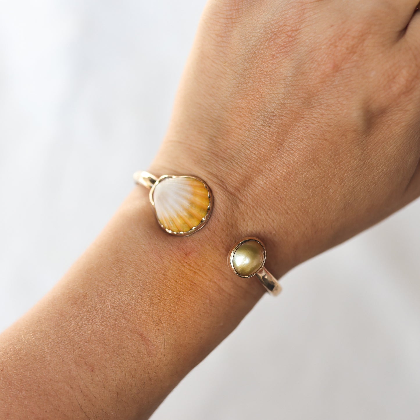 Gold Sunrise Shell and South Sea Pearl Cuff