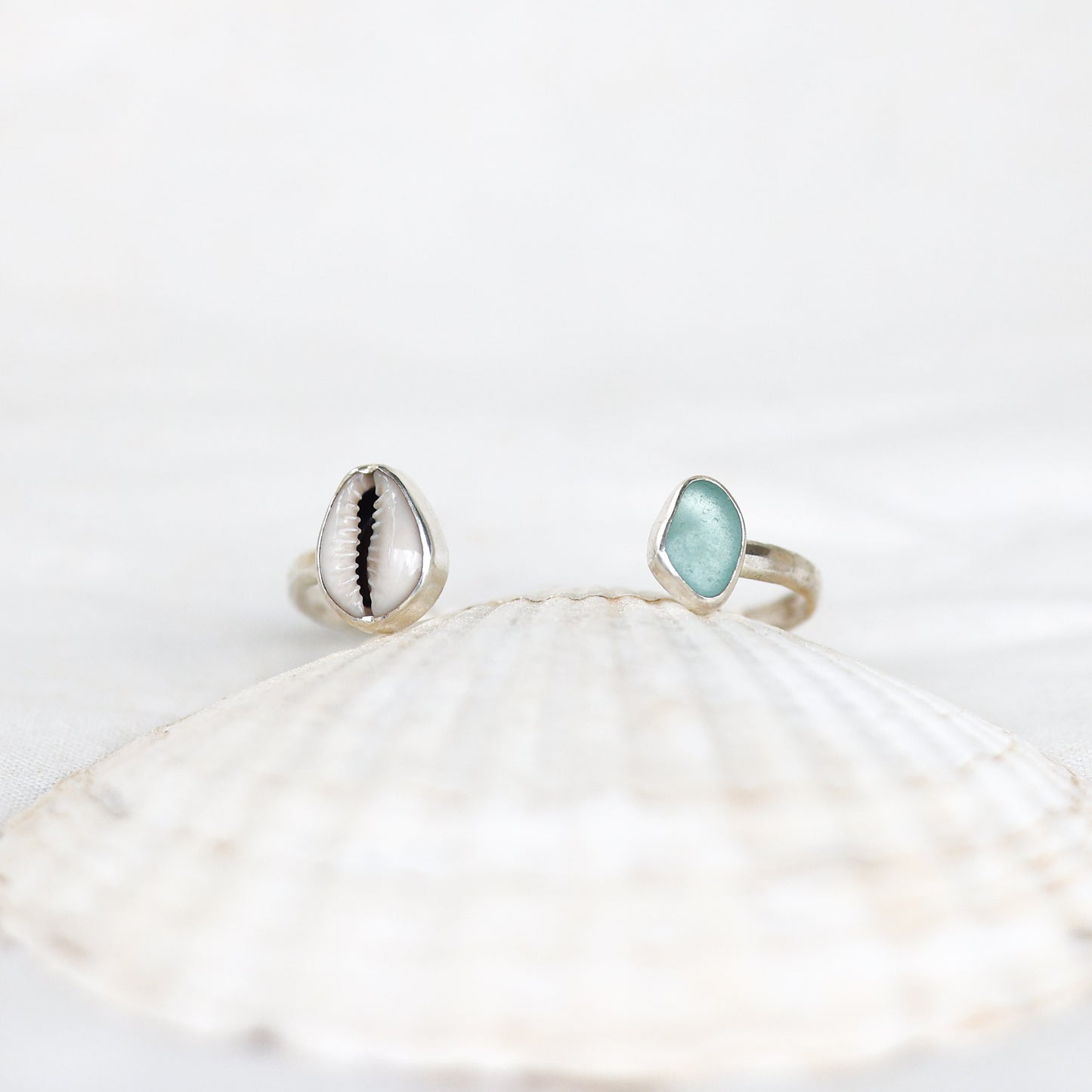 Silver Cowrie Shell and Seaglass Cuff