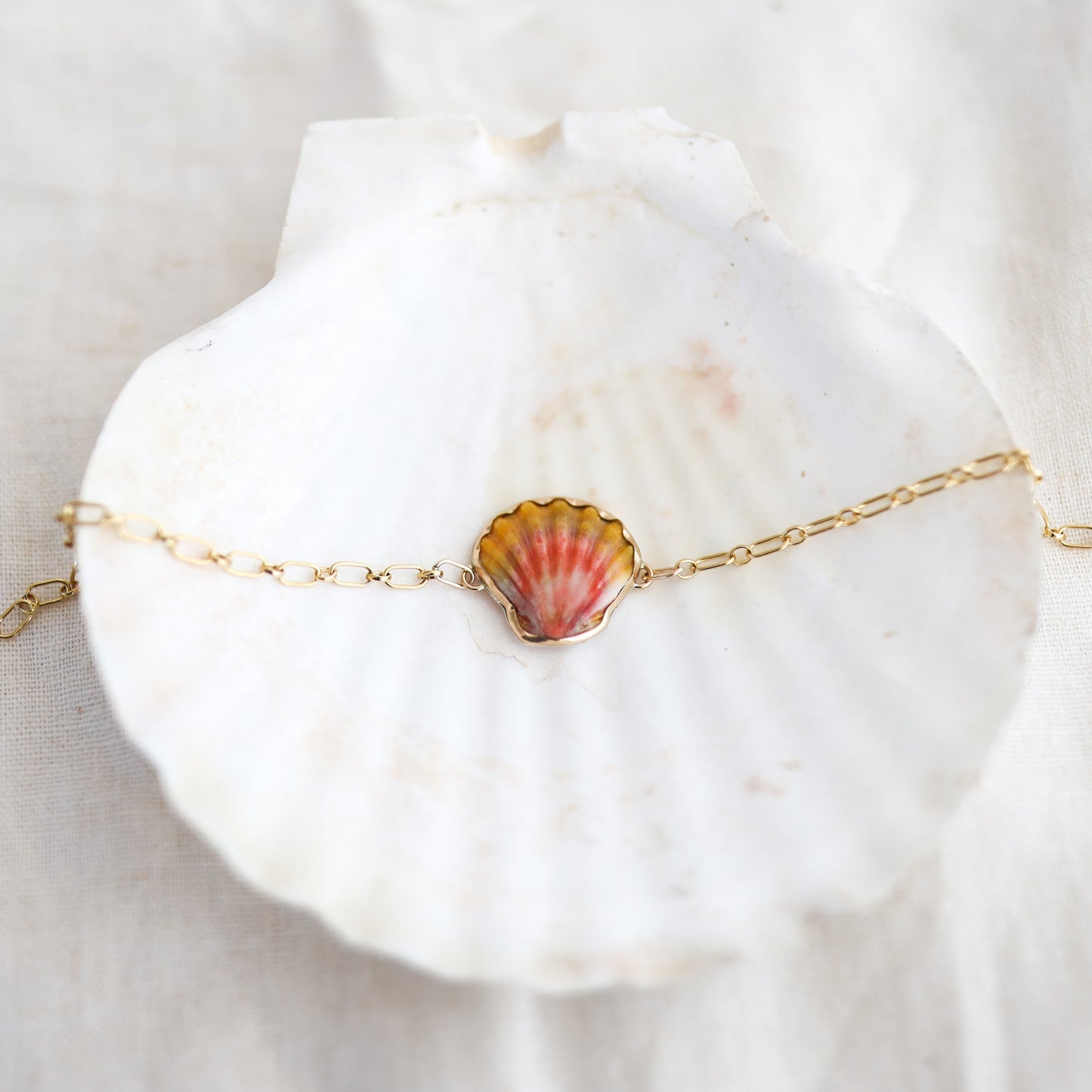 Gold Sunrise Shell Chain Cuff