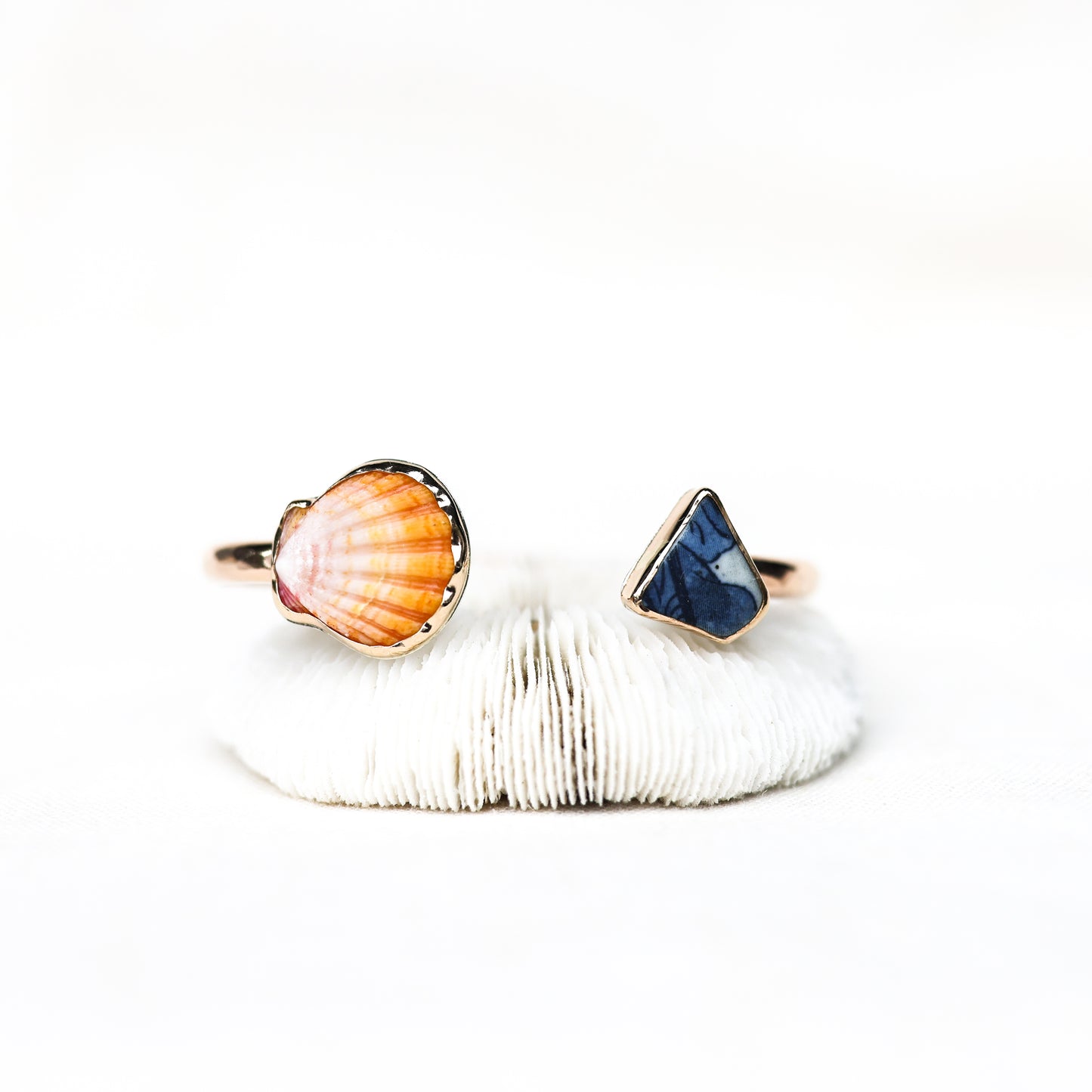 Gold Sunrise Shell and Sea Pottery Cuff