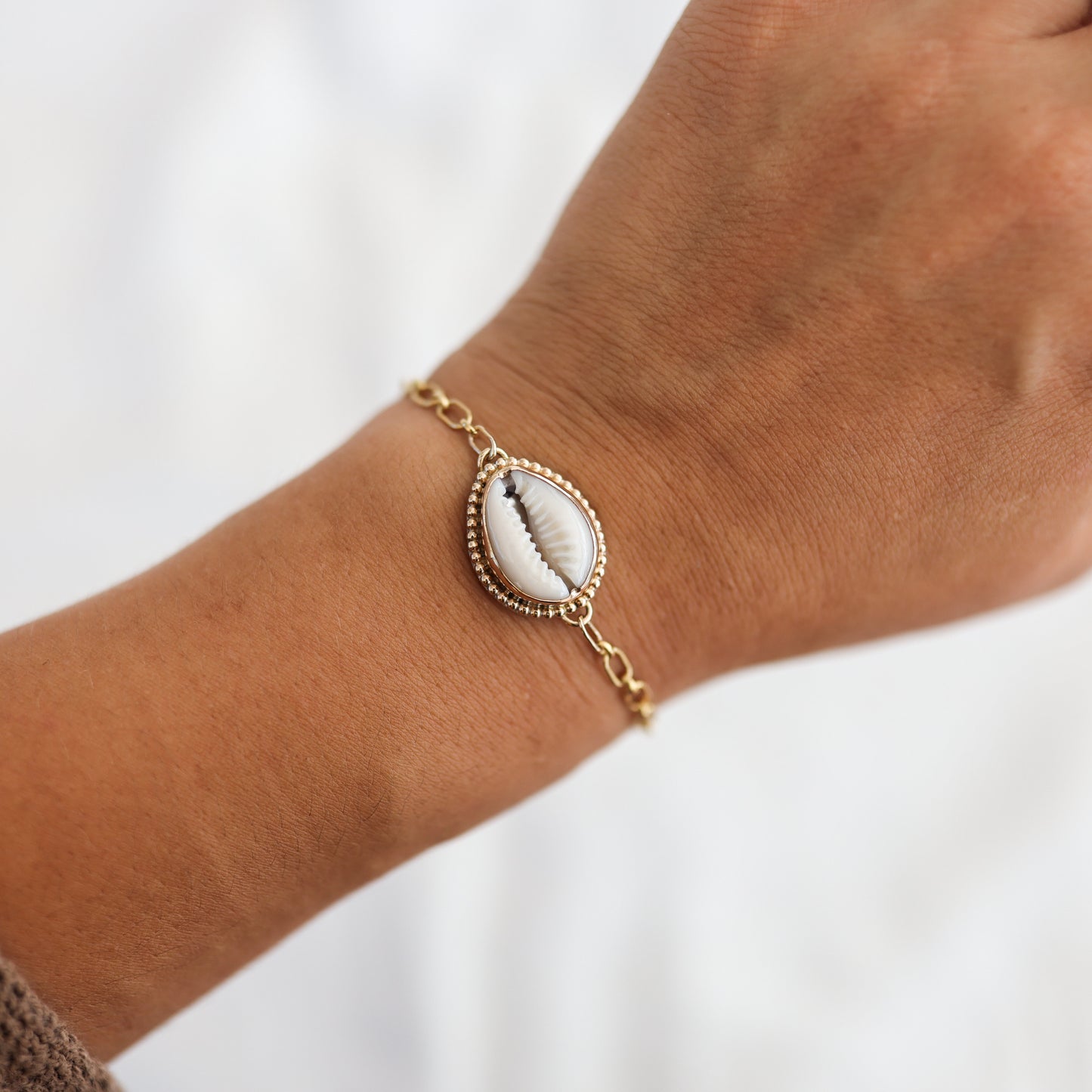 Gold Beaded Cowrie Chain Bracelet
