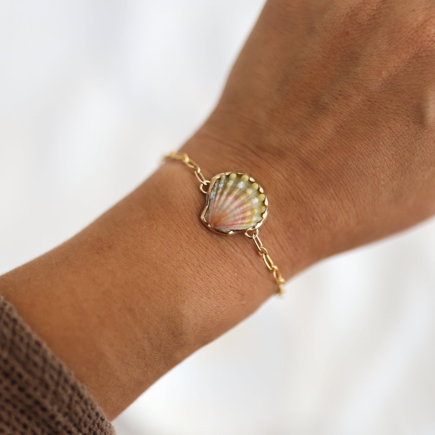 Gold Sunrise Shell Chain Cuff