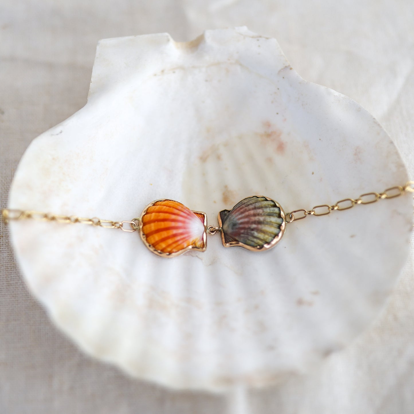 Gold Double Sunrise Shell Chain Cuff