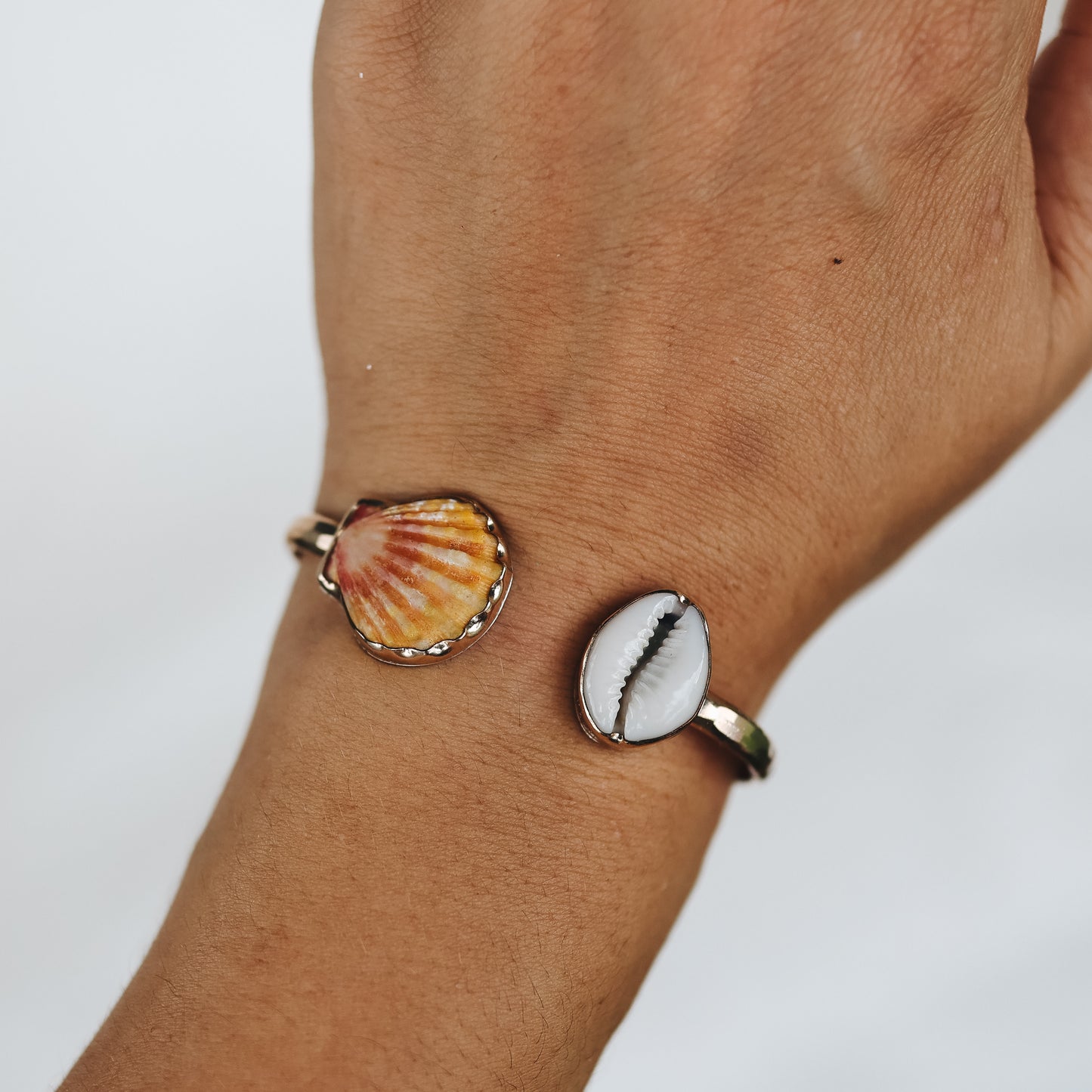 Gold Sunrise Shell and Cowrie Cuff