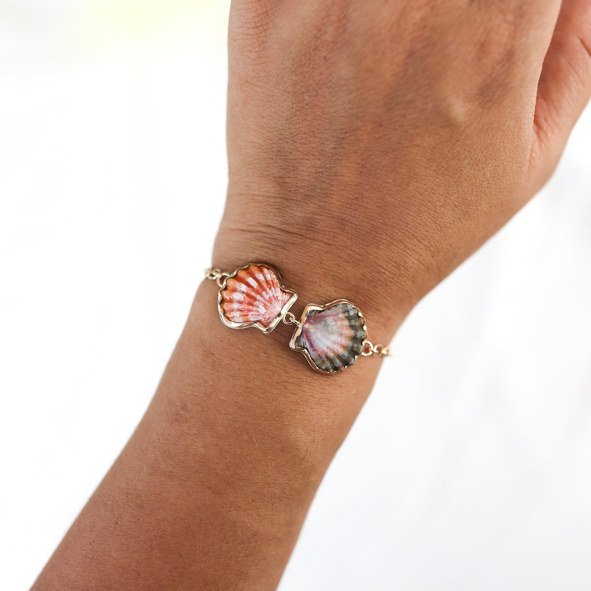 Gold Double Sunrise Shell Chain Cuff
