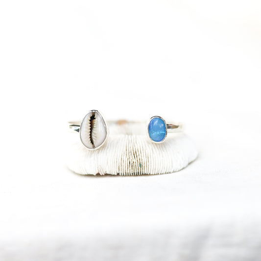 Silver Cowrie and Opal Cuff