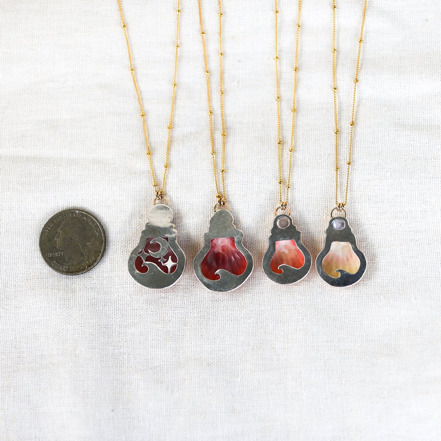 Gold Sunrise Shell and Pearl Necklaces