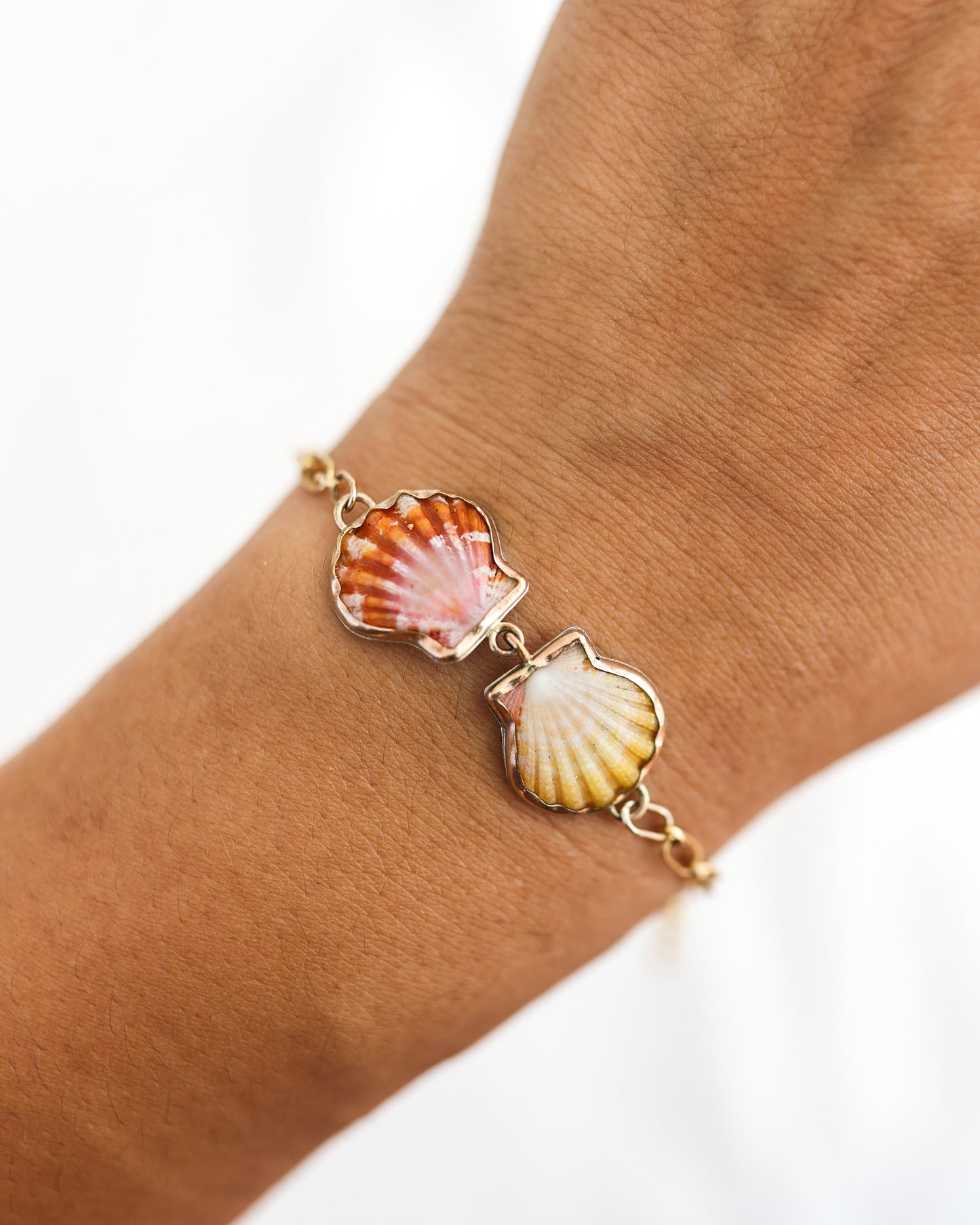 Gold Double Sunrise Shell Chain Cuff