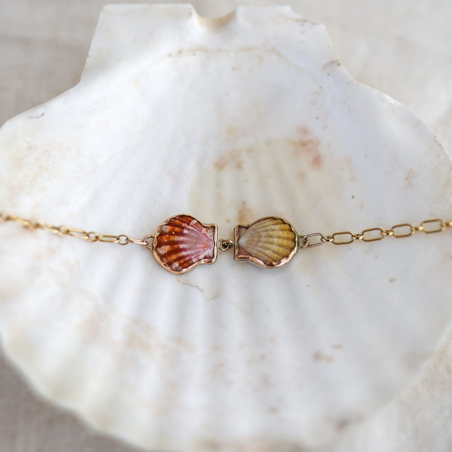 Gold Double Sunrise Shell Chain Cuff
