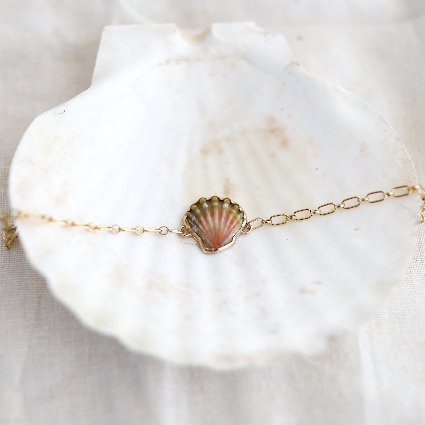 Gold Sunrise Shell Chain Cuff