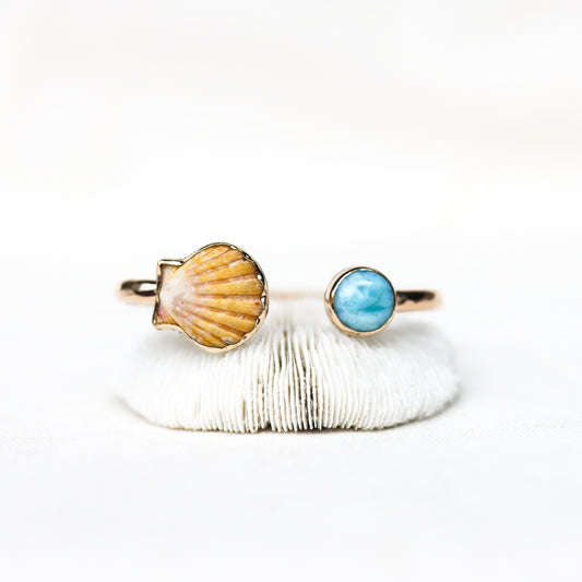 Gold Sunrise Shell and Larimar Cuff