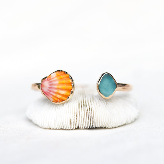 Gold Sunrise Shell and Seaglass Cuff