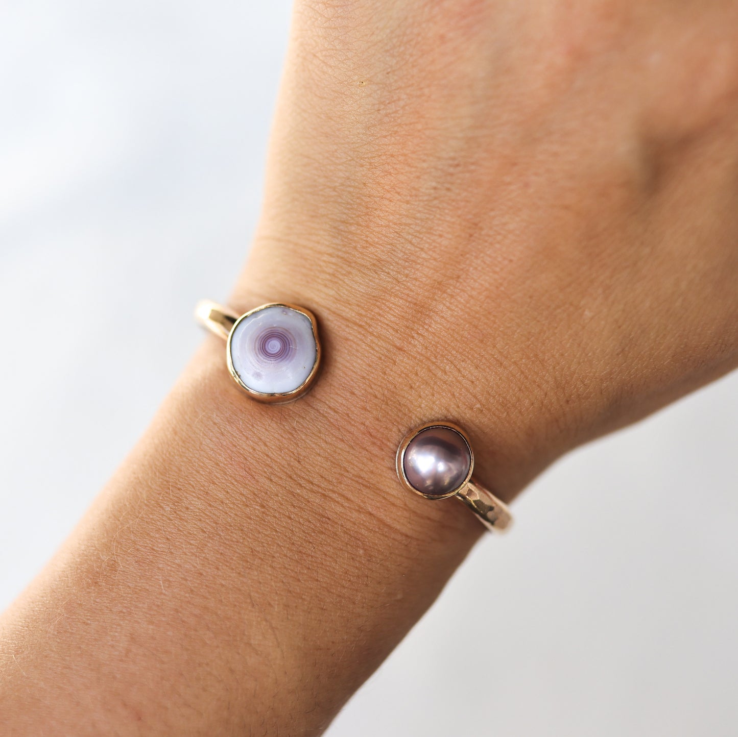 Gold Puka Shell and Pink Edison Pearl Cuff