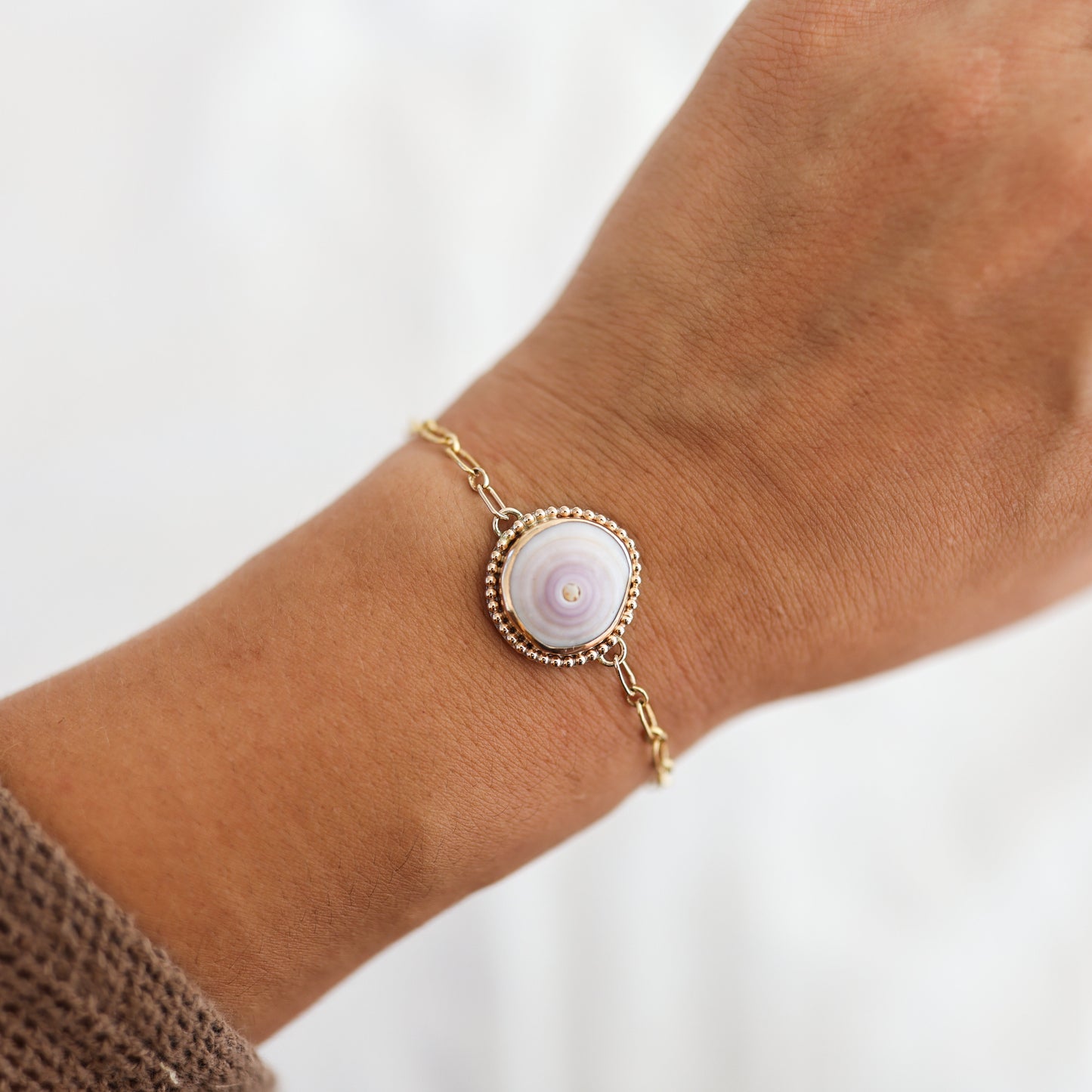 Gold Beaded Puka Shell Chain Bracelets