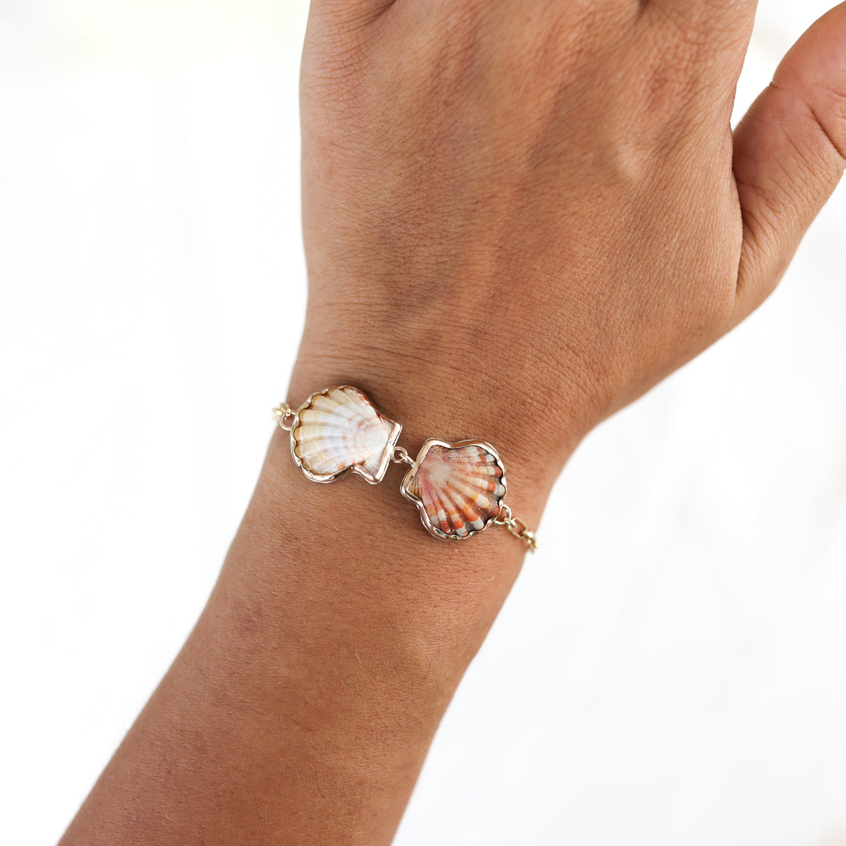 Gold Double Sunrise Shell Chain Cuff