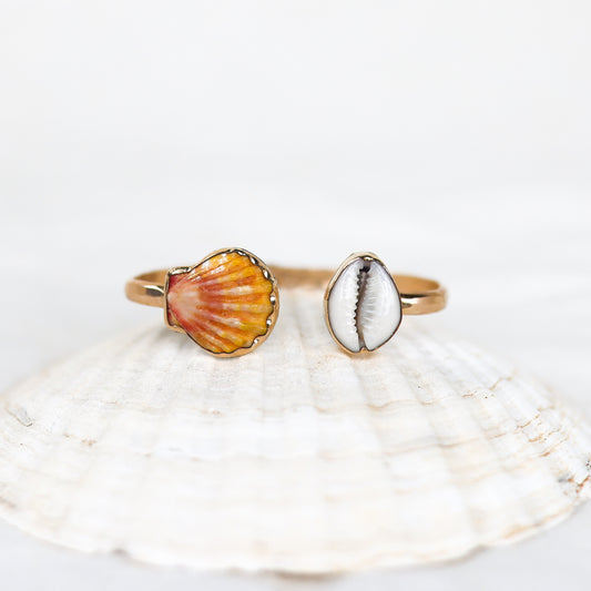 Gold Sunrise Shell and Cowrie Cuff