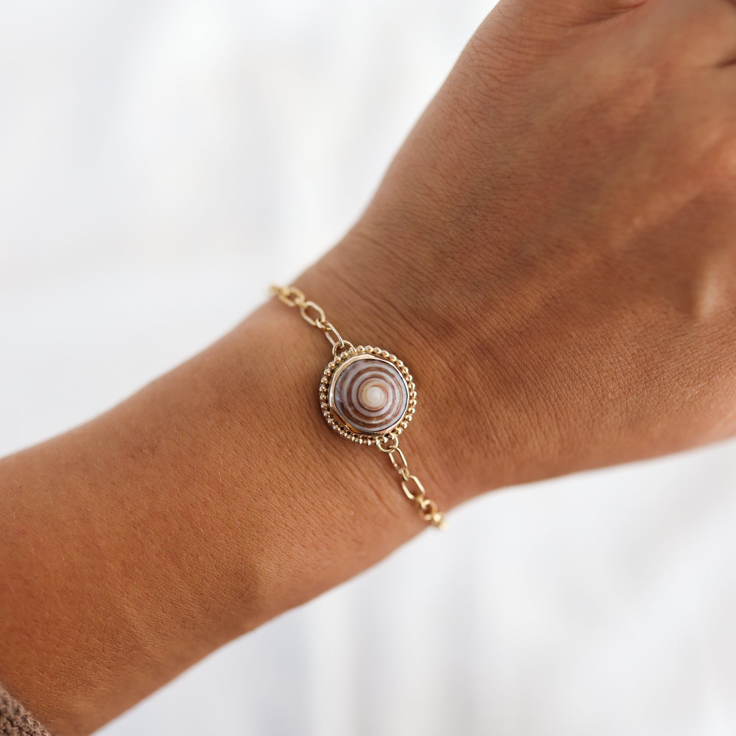 Gold Beaded Puka Shell Chain Bracelets