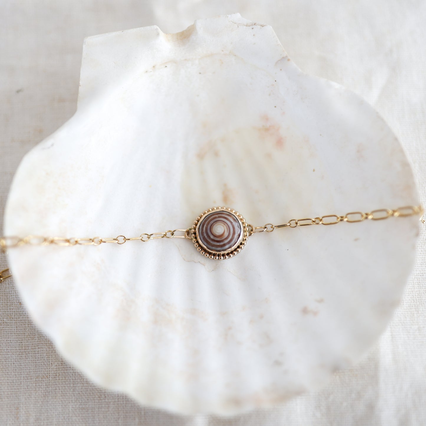 Gold Beaded Puka Shell Chain Bracelets