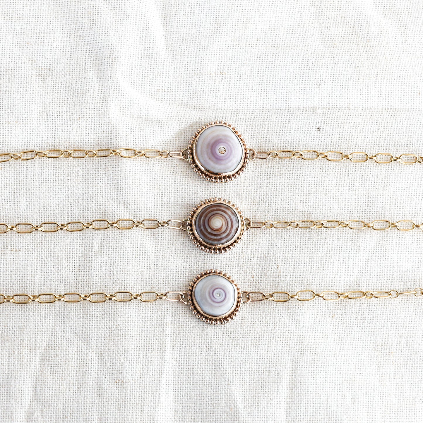 Gold Beaded Puka Shell Chain Bracelets
