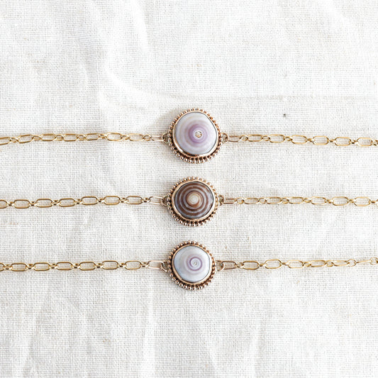 Gold Beaded Puka Shell Chain Bracelets