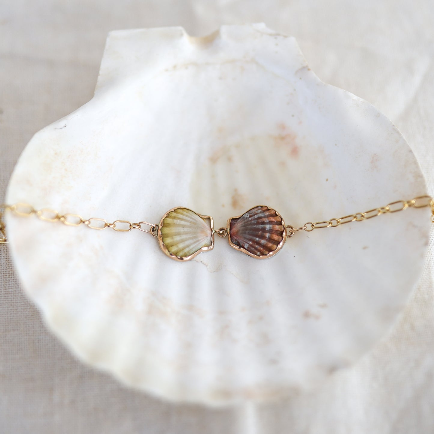 Gold Double Sunrise Shell Chain Cuff