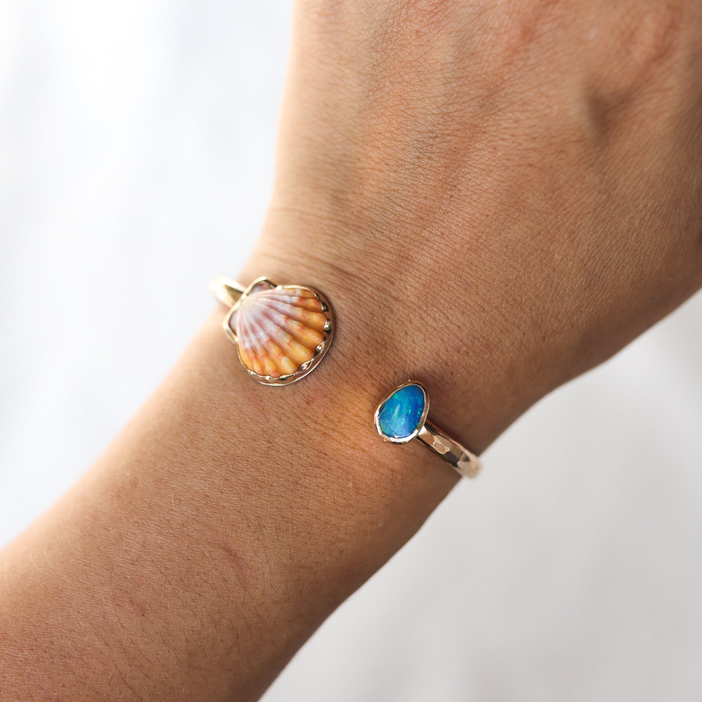 Gold Sunrise Shell and Australian Opal Cuff