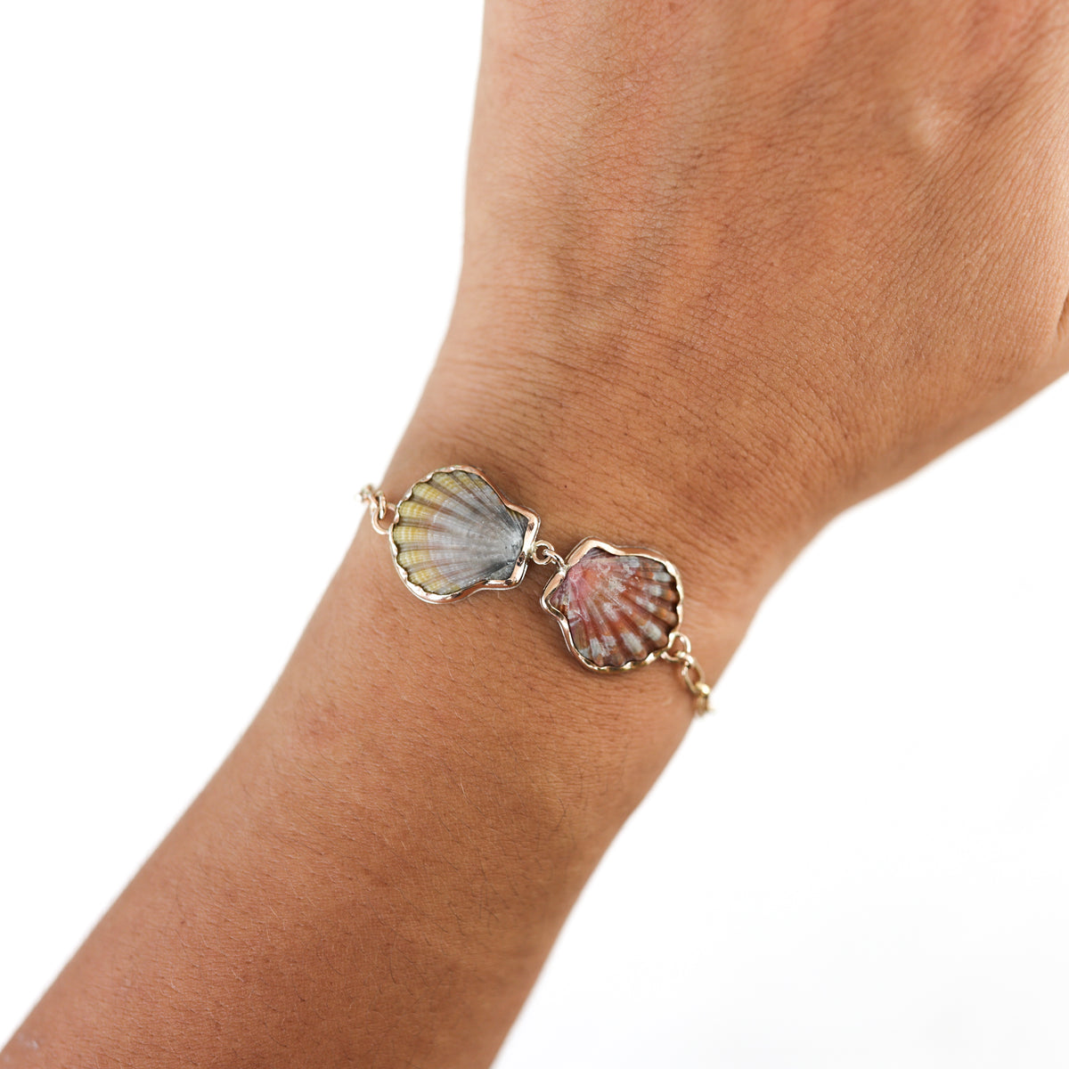 Gold Double Sunrise Shell Chain Cuff