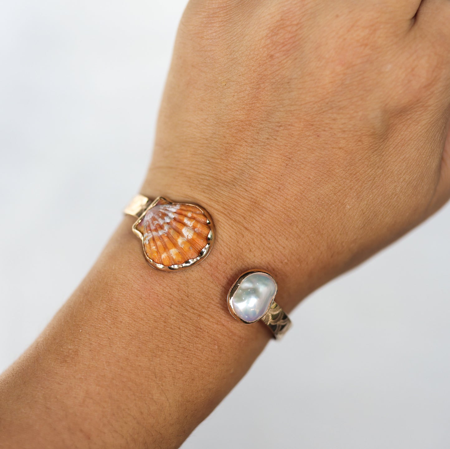Gold Sunrise Shell and Edison Pearl Mermaid Cuff